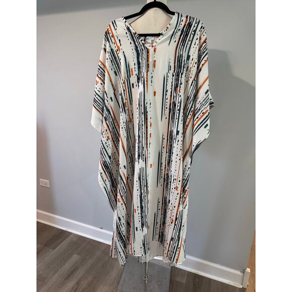 Tiffany & Tomato Desenli Jessica Kimono White/Orange/teal Pattern - One Size NWT - Picture 1 of 4